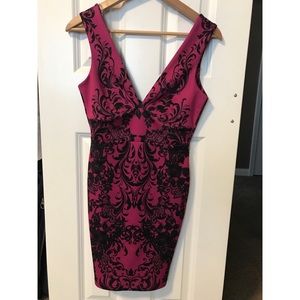 Pink & black flower bodycon dresss